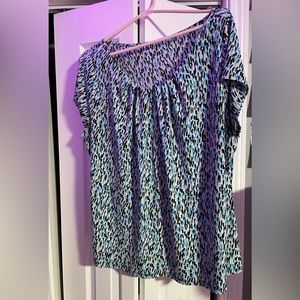 Blue patterned dressy blouse